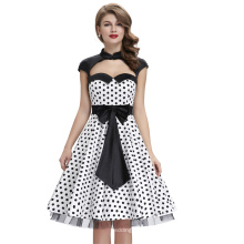 Belle Poque WhitePolka Dots Dress Oco Grande Bow Knot Retro Vintage BP000031-3